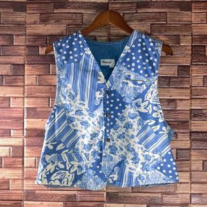 Womens Medium Vintage 80’s Dreams Blue & Ivory Vest